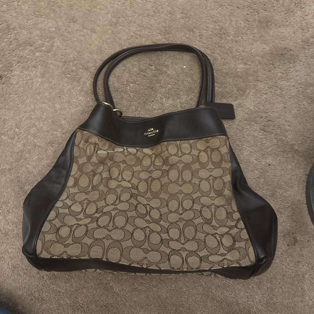 Coach Tan and Black Signature Handbag